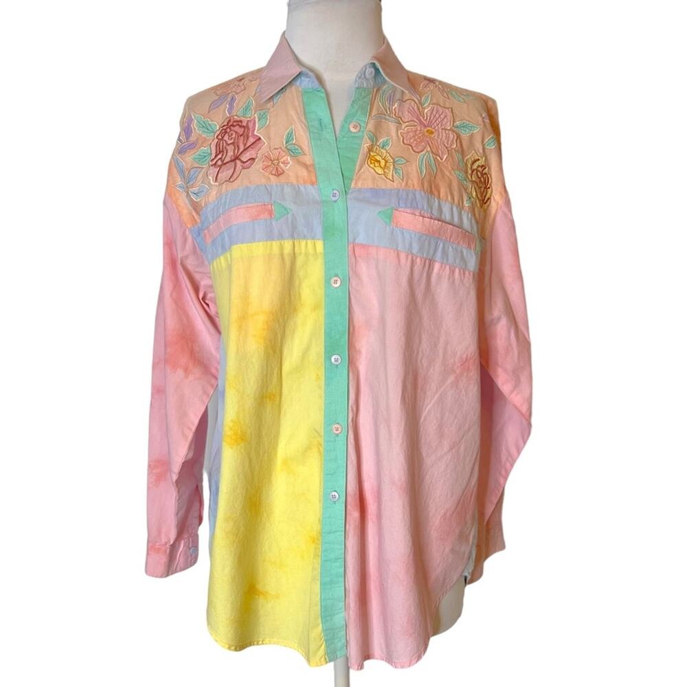 Vintage Together embroidered floral western style colorful button down top